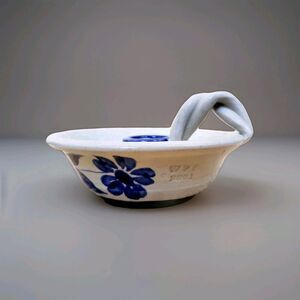 Williamsburg Pottery Factory Candle Holder WPF Handheld Loop Handle Salt Glaze